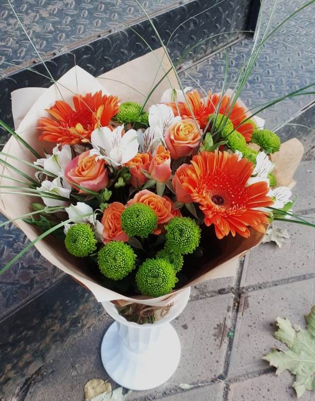 Букет цветов из: Герберы, Хризантемы, Альстромерии и Розы в Убинском