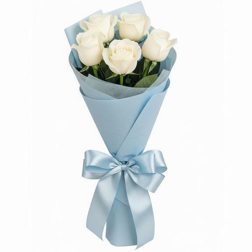 Букет 5 Белых роз Проуд в Убинском