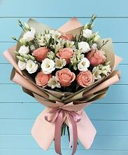 Букет цветов из:  Розы, Альстромерии и Лизиантусы в Убинском