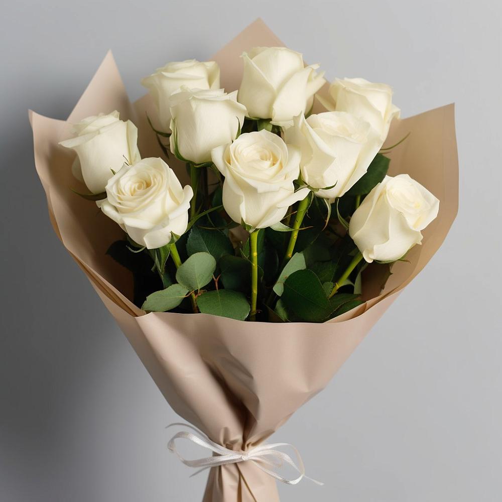 Букет 9 Белых роз Эдлесс Лав в Убинском