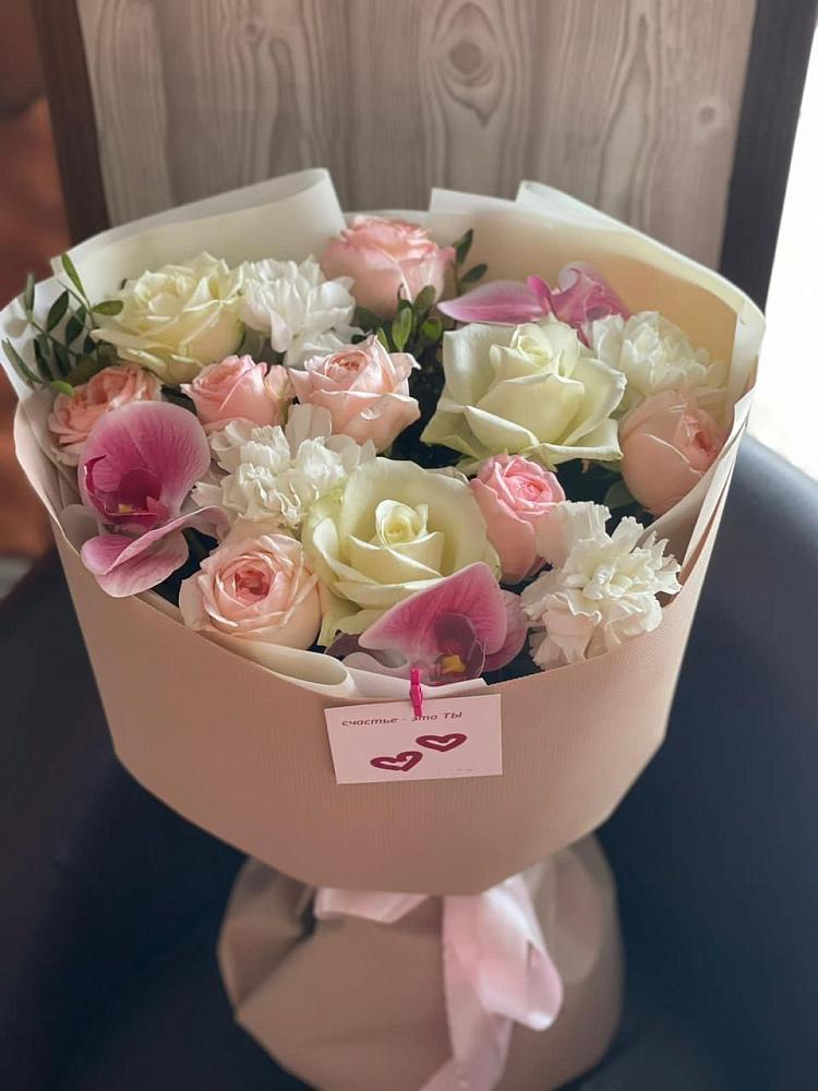 Букет цветов из: Орхидеи, Розы и Гвоздики в Убинском