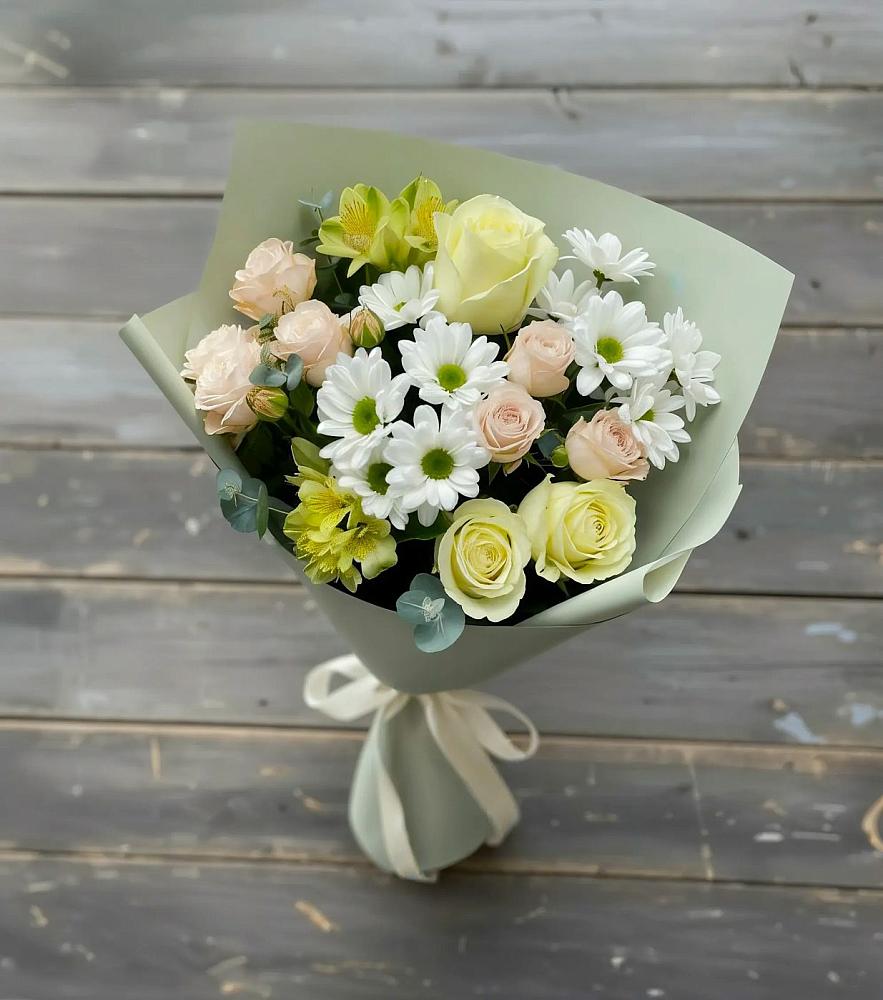 Букет цветов из: Альстромерии, Розы и Хризантемы в Убинском
