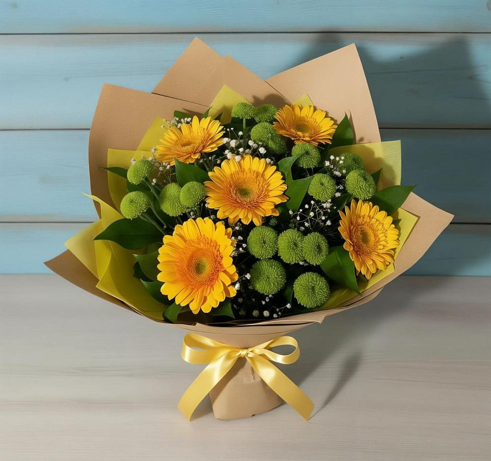 Букет цветов из: Герберы и Хризантемы в Убинском