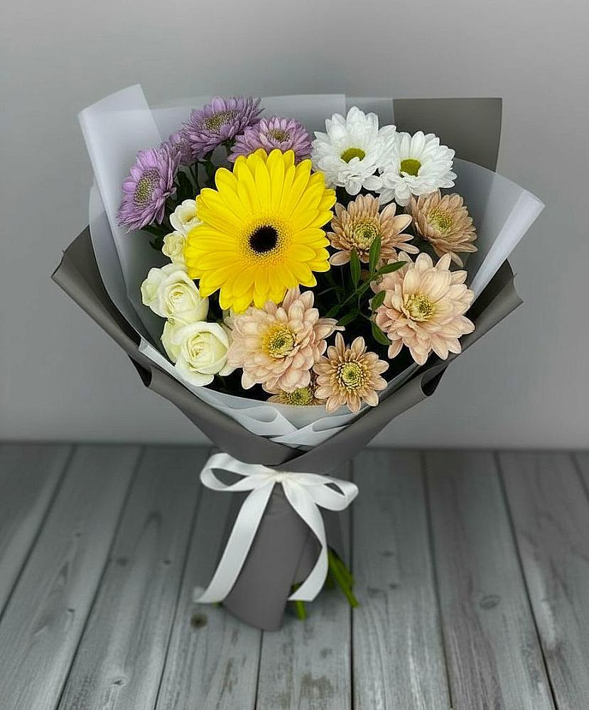 Букет цветов из: Розы, Герберы и Хризантемы в Убинском
