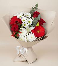 Букет цветов из:  Розы, Хризантемы, Герберы и Лилии #REPLACE_PRED# Убинском