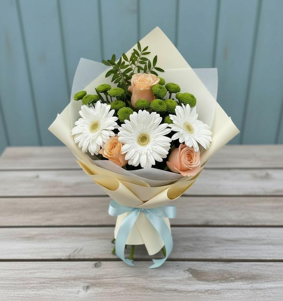 Букет цветов из: Герберы, Розы и Хризантемы в Убинском