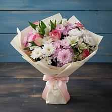 Букет цветов из:  Хризантемы, Альстромерии и Розы #REPLACE_PRED# Убинском