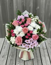 Букет цветов из:  Альстромерии, Гвоздики, Розы и Хризантемы в Убинском