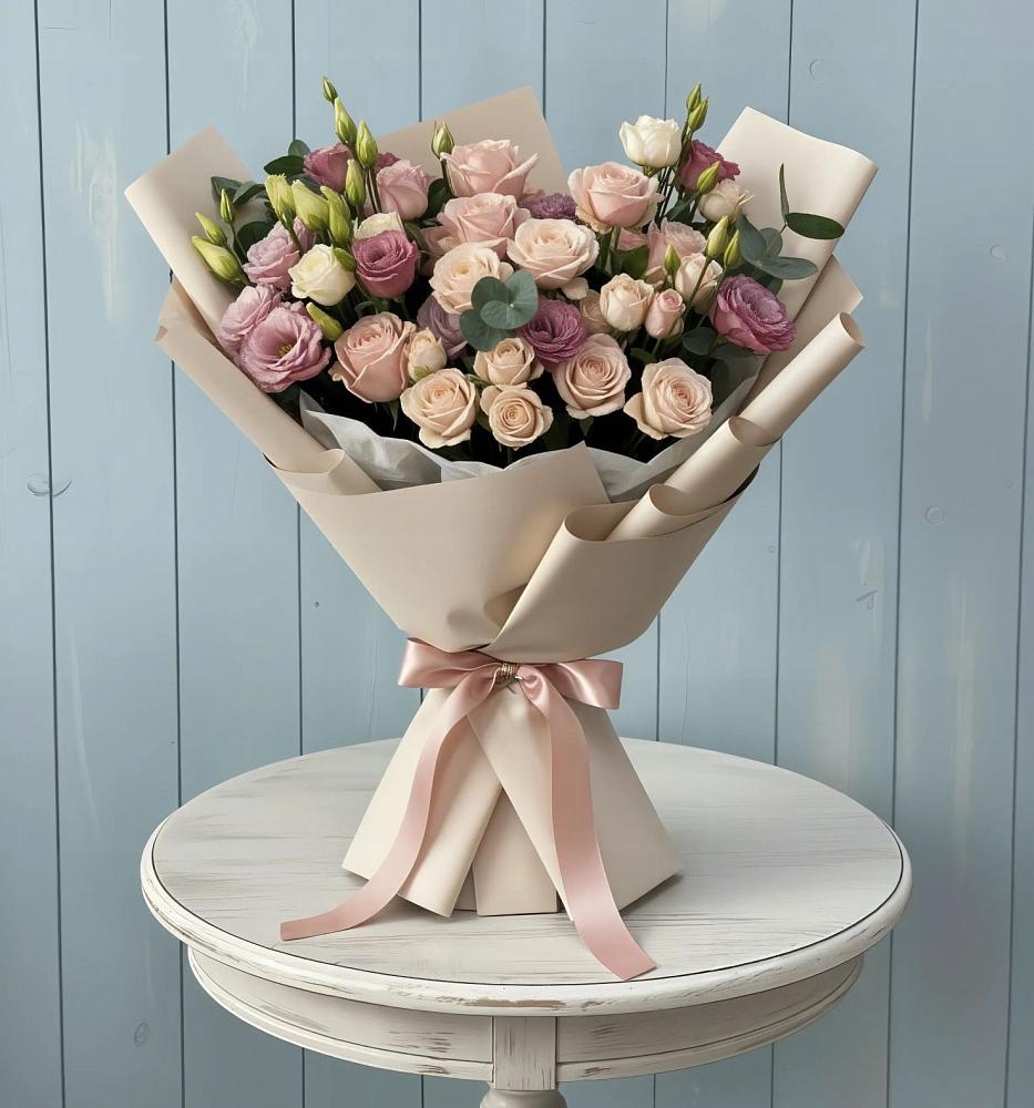 Букет цветов из: Розы и Лизиантусы в Убинском