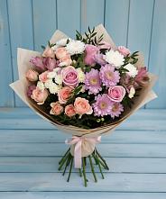 Букет цветов из:  Хризантемы, Розы и Альстромерии в Убинском
