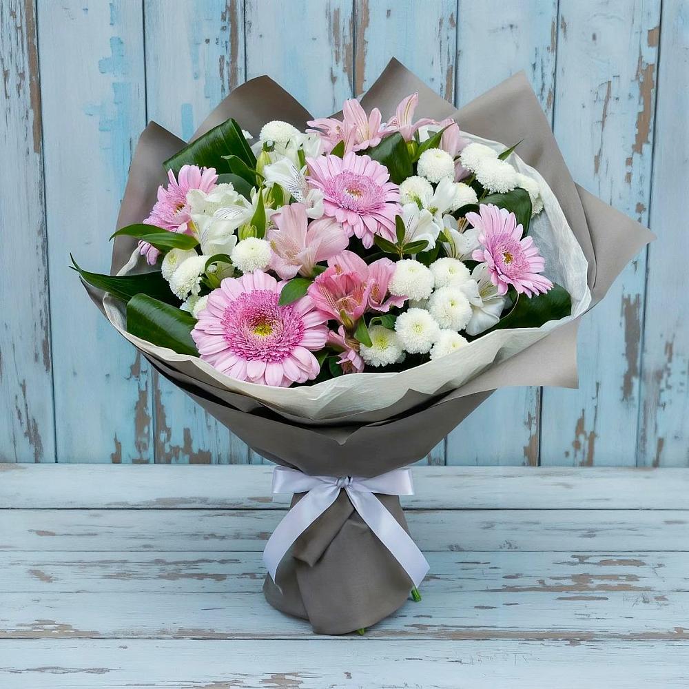 Букет цветов из: Герберы, Альстромерии и Хризантемы в Убинском